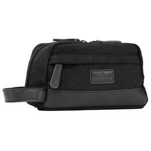 Mens Toiletry/ Dopp/ Shaving bag Water Black Canvas/ black leather edging
